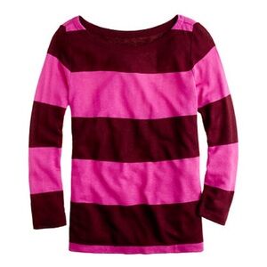 J. Crew Pink and Burgundy Striped Long Sleeve Linen Tee Small